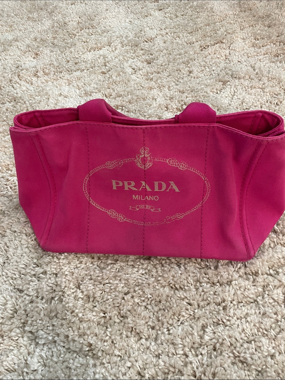 Authentic Prada Pink Canvas Canapa Tote with pink strap